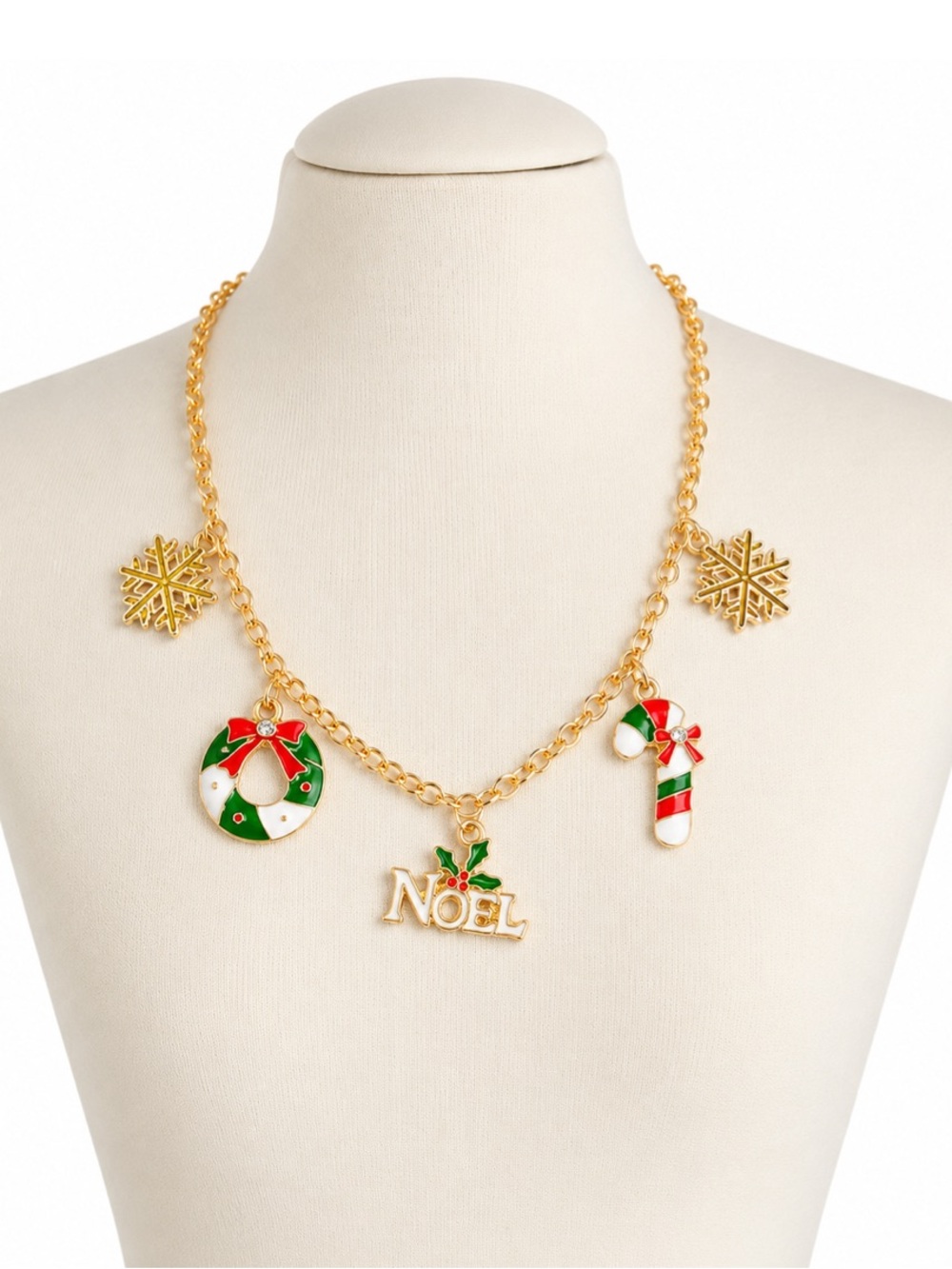 No. 3 Holly Jolly Magic Gold Tone Charm Necklace (NWT)